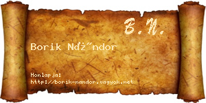 Borik Nándor névjegykártya